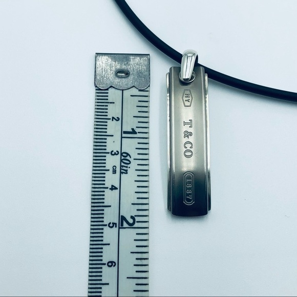 Tiffany & Co. 1837 Bar Pendant Rubber Cord Necklace with BOX - Picture 10 of 11